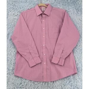 Brooks Brothers Button Down Shirt Mens 16.5 - 33 Pink Plaid Regent Fit